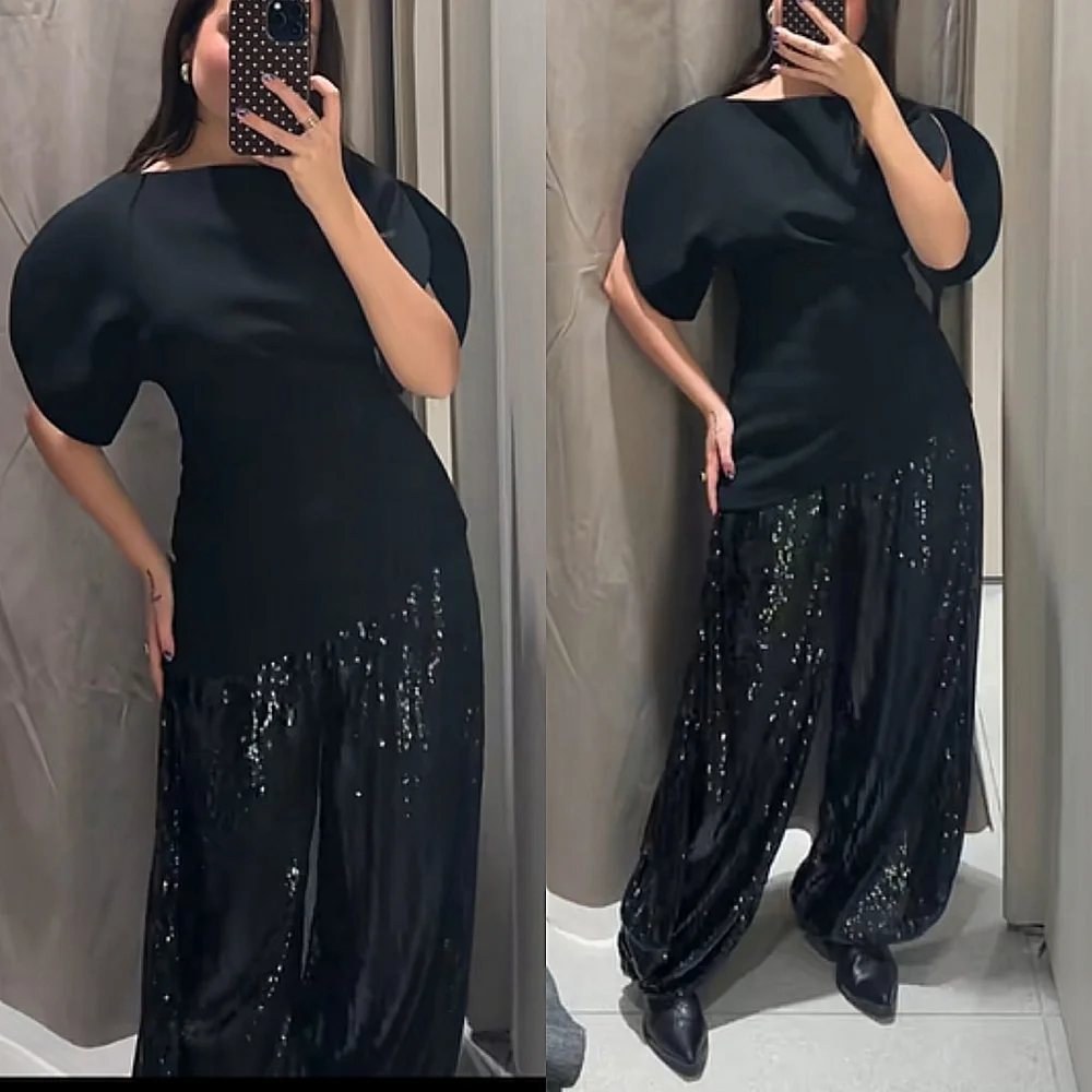 Zara SEQUIN BALLOON PANTS BLACK
